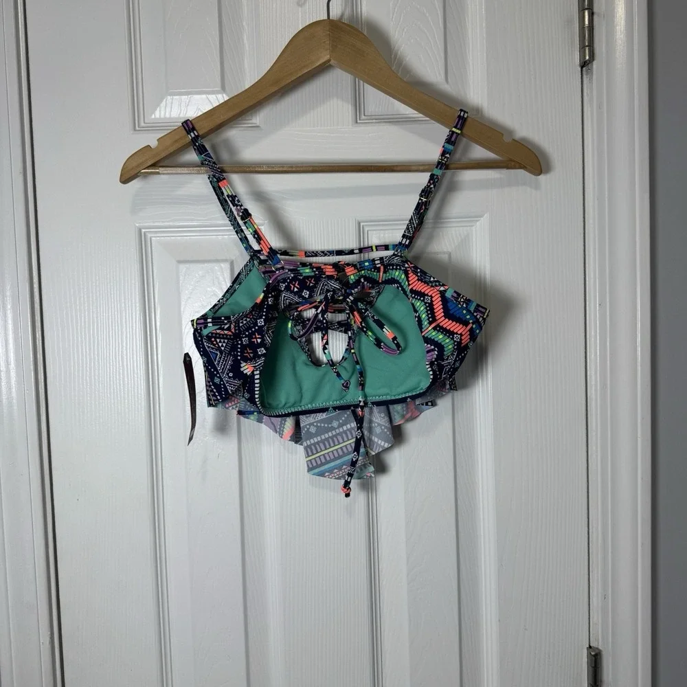 NWT Arizona Jean Co Swimwear Womens Top Tribal Pattern Size Medium Slits On Back